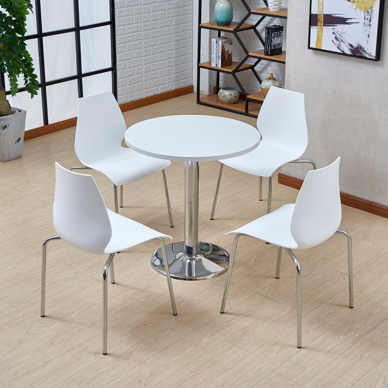 LAMINATE ROUND TABLE WITH METAL BASE