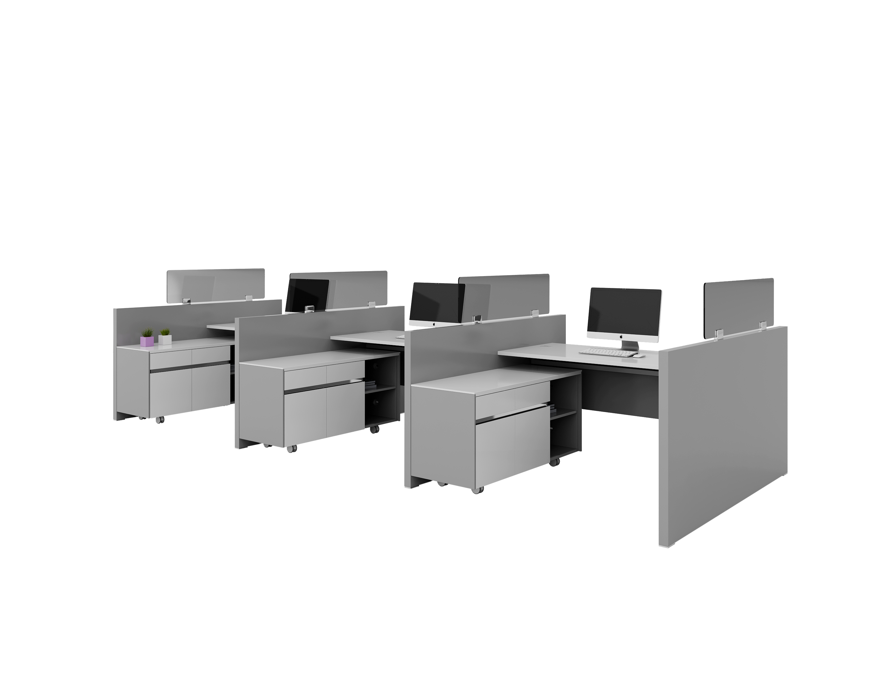 3 People Workstation with Cabinet