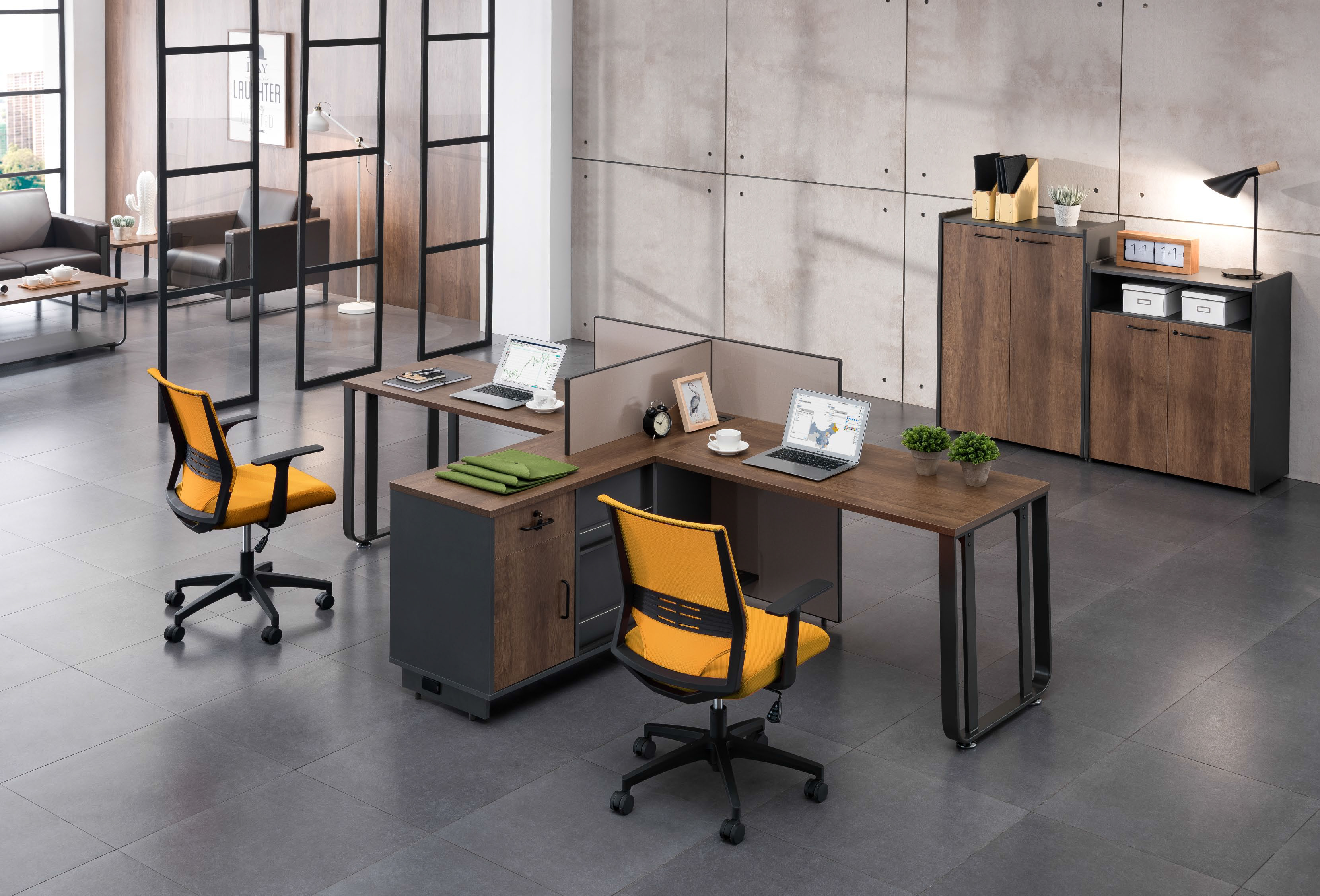 Two people workstation with cabinet