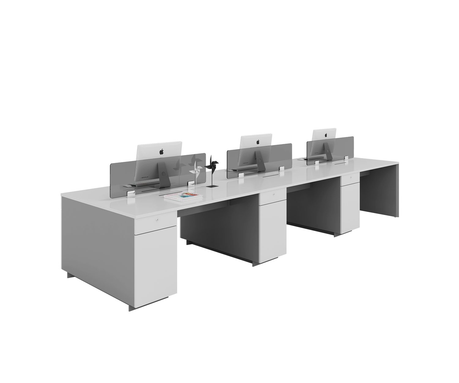 six people workstation with cabinets