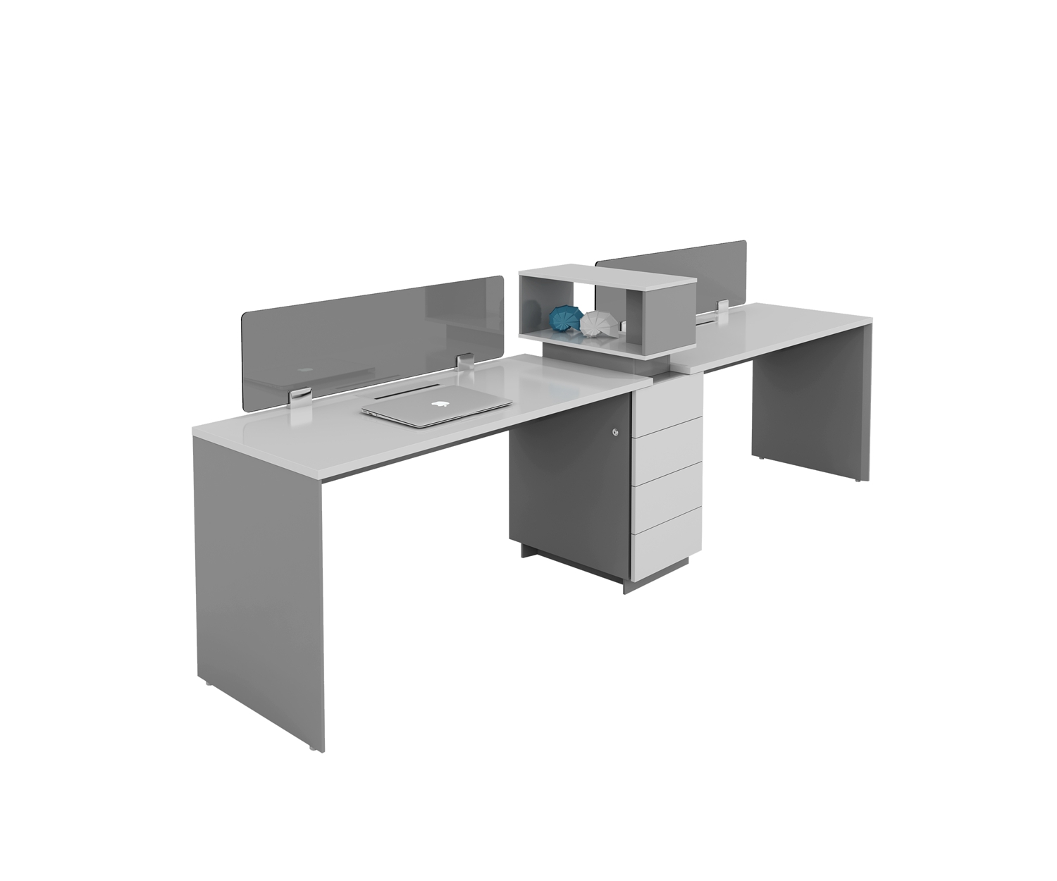 two people workstation with cabinet
